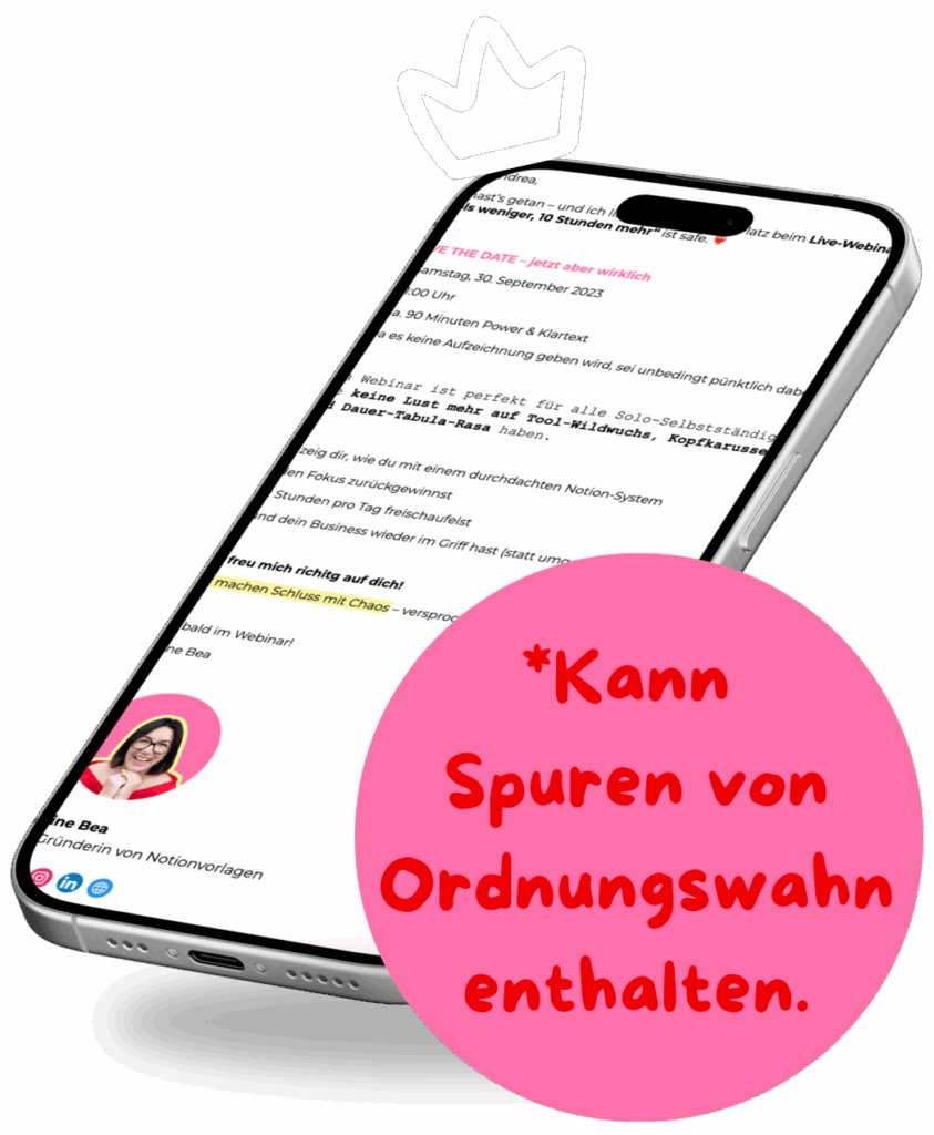 Notion Beratung für Solo-Unternehmerinnen – individuelle Dashboards, die Business-Struktur schaffen, Mental Load reduzieren und nachhaltiges Wachstum ermöglichen.